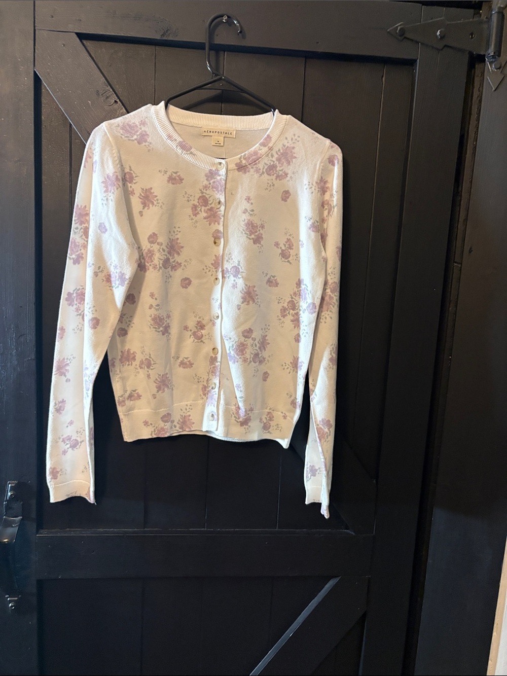 aerie Cream Cardigan with Lilac Floral Print